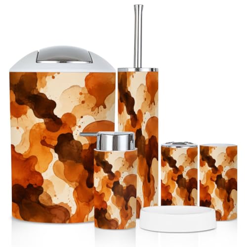 Bathroom Accessory Set 6PCS Burnt Orange Brown Ink - Stylish Organization