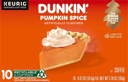 Dunkin' Pumpkin Spice Flavored Coffee, 10 Keurig K-Cup Pods