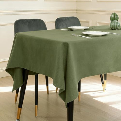 Waterproof Linen Look Rectangle Table Cloth 57x118 Inches Moss Green - Durable & Easy Care