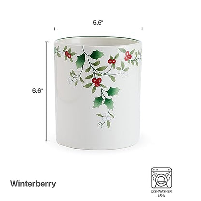 Pfaltzgraff Winterberry Kitchen Utensil Crock Holder - 6 Inch Holiday Decor