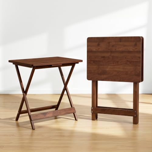 VECELO Brown 2-Pack Folding Wood TV Trays - Modern Portable Snack Tables