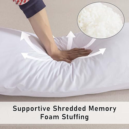 WhatsBedding Memory Foam Body Pillow for Adults, Long Body Pillow for Sleeping, Full Body Pillow for Bed (Removable Cotton Jersey Knitted Cover) - White