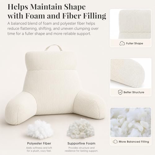 Reading Pillow with Arms for Bed Sitting Up - Beige, 24 Inch - Supportive Backrest
