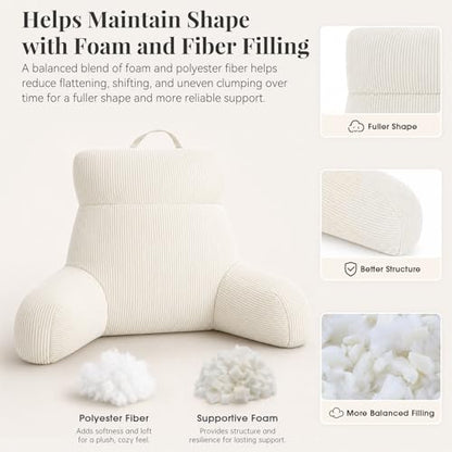 Reading Pillow with Arms for Bed Sitting Up - Beige, 24 Inch - Supportive Backrest