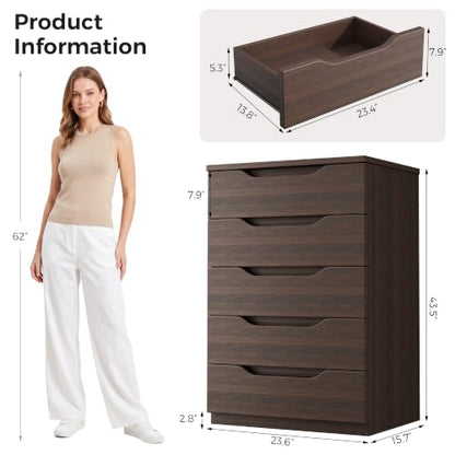 Modern Brown 5-Drawer Dresser for Bedroom Storage