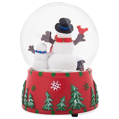 Christmas Snow Globe with Frosty the Snowman and Cardinal Figurine - Holiday Tabletop Decor