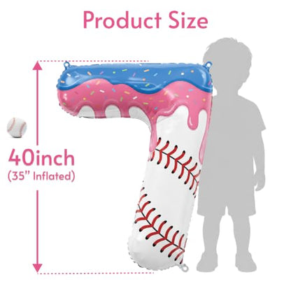 Pink Baseball Drip Number 7 Balloon for Birthday Party Decorations