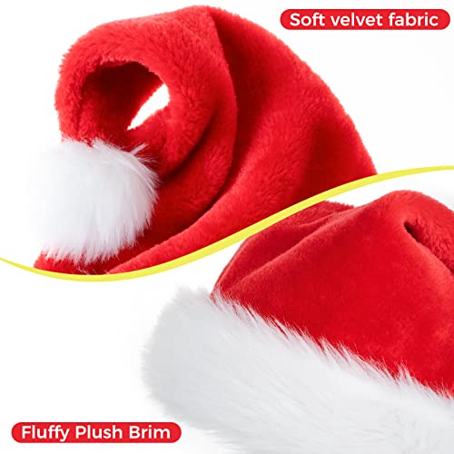Christmas Santa Hat for Adults Kids - Red Velvet Thick Classic Holiday Party Hats (10 Pack)