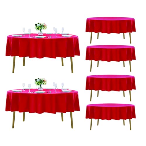 Fokitut 6 Pack Round 70-Inch Tablecloths - Red Stain Resistant & Wrinkle-Free