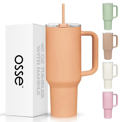 osse 40oz Tumbler with Handle and Straw Lid | Double Wall Vacuum Reusable Stainless Steel Insulated Water Bottle Travel Mug Cup | Modern Insulated Tumblers Cupholder Friendly (Birch)