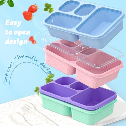 Bento Box for Adults and Snack Containers Set of 4 - Stackable, with 4 Compartments, Microwave & Dishwasher Safe, BPA Free - Reusable Meal Prep Containers for Kids and Adults (4 Colors)