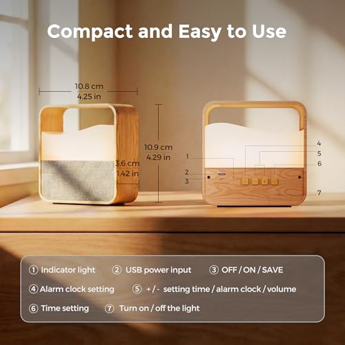 Wood Grain Digital Alarm Clock with Dimmable Night Light for Bedroom