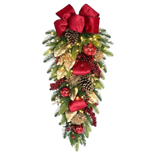 Pre-Lit Christmas Swag with Decorated Greenery and Warm White LED Lights - 28 inch
