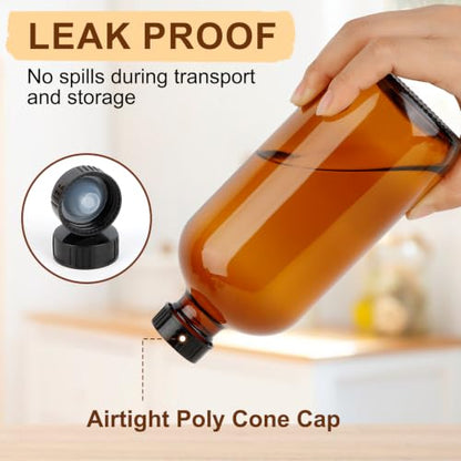 15 Pack 16oz Amber Glass Bottles with Caps for Storage & DIY Projects
