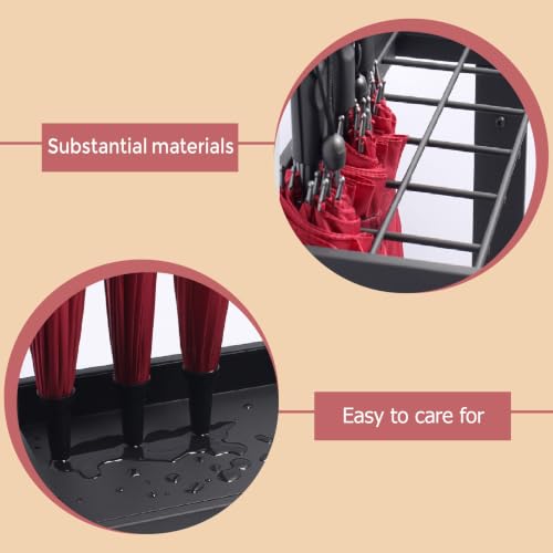 Metal Umbrella Stand Holder Rack with Drip Tray - Vertical Storage Organizer, 60x42x21.5cm