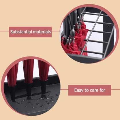 Metal Umbrella Stand Holder Rack with Drip Tray - Vertical Storage Organizer, 60x42x21.5cm
