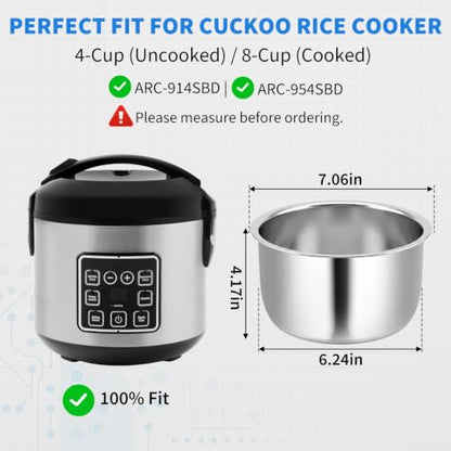 Stainless Steel Inner Pot for 2Qt Rice Cooker - Compatible with Aroma ARC-914SBD & ARC-954SBD