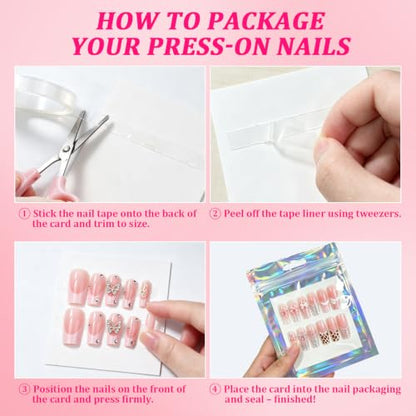 Medium Holographic Nail Packaging Bags Set with Double-Sided Tape and Cardboard - 50 Pieces