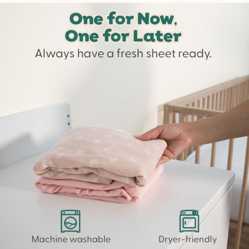 Organic Cotton Fitted Bassinet Sheets 2-Pack Pink Bouquet & Solid - Girl Nursery