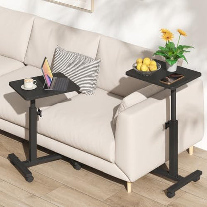 Black Adjustable Height End Table with Casters for Small Spaces