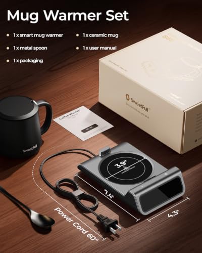 Coffee Mug Warmer Set with Infrared Heating, Adjustable Temp, 14oz Mug Included