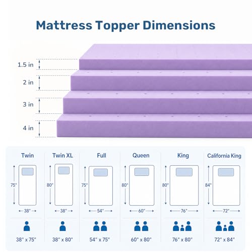 Sweetcrispy 3 Inch Twin Gel Memory Foam Mattress Topper - Purple Variation