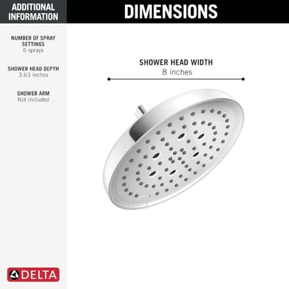 Delta 8-Inch Round Shower Head Chrome 6 Settings Lumicoat Finish - 2.5 GPM
