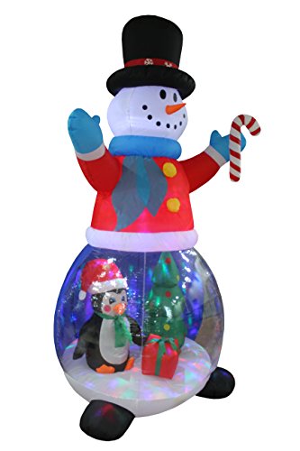 8 FT Inflatable Snowman Globe with Penguin & Gift Box - Holiday Yard Decor with Color-Changing LED Lights