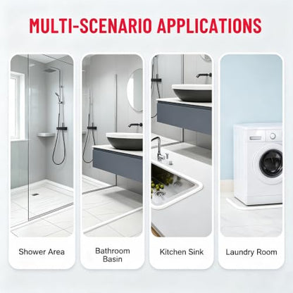 67 Inch Silicone Shower Water Dam - Collapsible Threshold Barrier, White