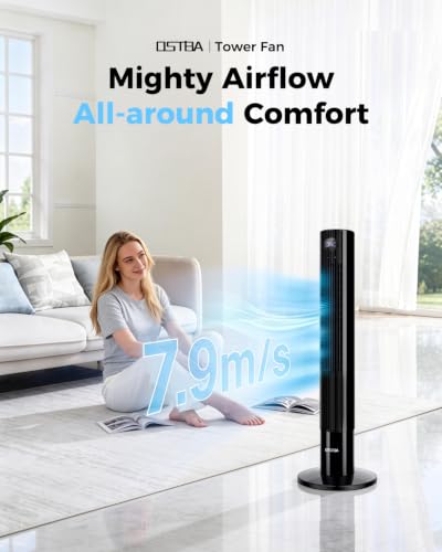43-Inch Tower Fan with Remote, 85° Oscillation, 12H Timer for Bedroom
