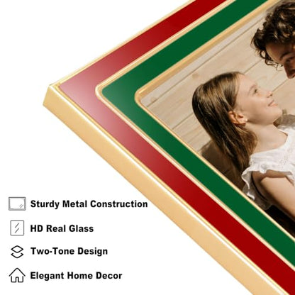 4x6 Enamel Photo Frame Set - Red & Green Festive Family Wall & Tabletop Decor (2 Pieces)