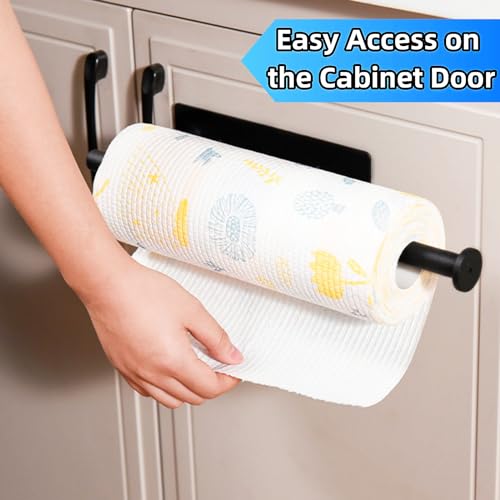 Prlsca Towel Holder Under Cabinet for Kitchen,Self Adhesive Paper Towel Holder Wall Mount,No Drilling, SUS304 Stainless Steel,Rustproof Paper Towel Holder for Bathroom（Black）