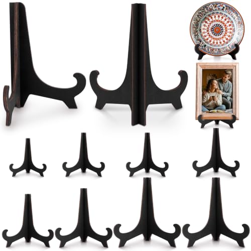 Black Wooden Plate Display Stands 8 Pack for 5-10 Inch Holders