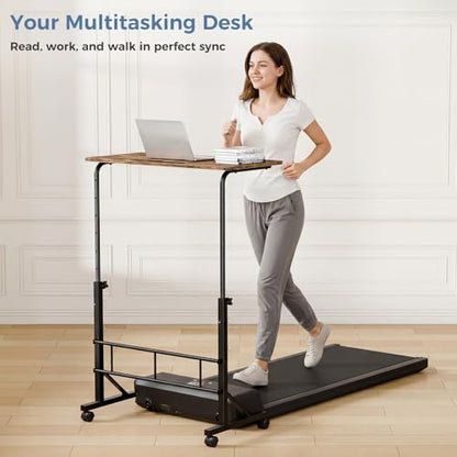 DUMOS 31.5-Inch Adjustable Walking Pad Desk with Lockable Wheels - Brown / 32 Inch