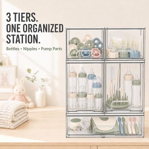 Baby Bottle Organizer 3-Tier Acrylic Storage Drawer Set - 5 Pack