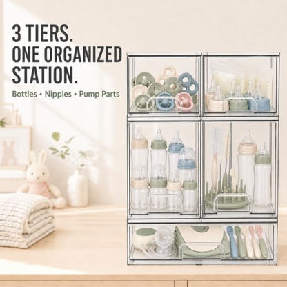 Baby Bottle Organizer 3-Tier Acrylic Storage Drawer Set - 5 Pack