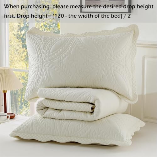 Oversize King Bedspread 120x120 Cream - Modern Pattern Lightweight Quilt Set