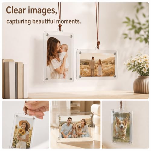 Car Photo Holder with Chain - 2 Styles, Acrylic Rearview Mirror Display