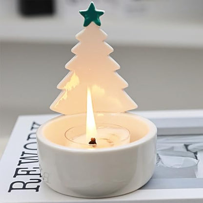 Christmas Tree Candle Holder Ceramic Holiday Decor with Tealight