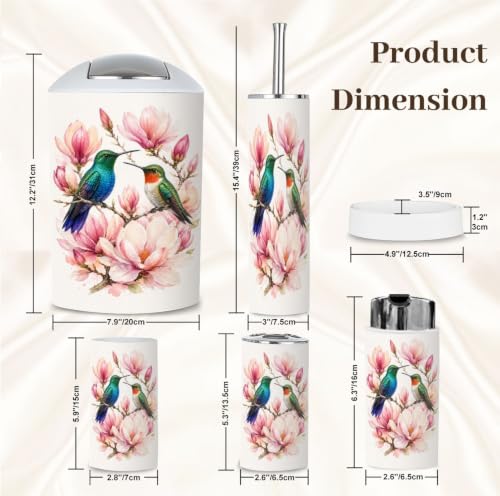 Bathroom Accessory Set 6PCS Hummingbirds Flowering Branch Magnolia - Multi2