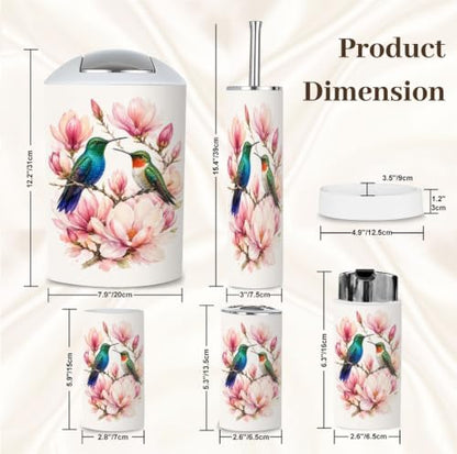Bathroom Accessory Set 6PCS Hummingbirds Flowering Branch Magnolia - Multi2