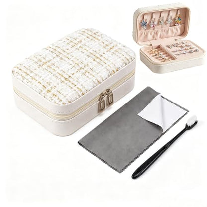 White Travel Jewelry Case, Portable Earring and Necklace Organizer