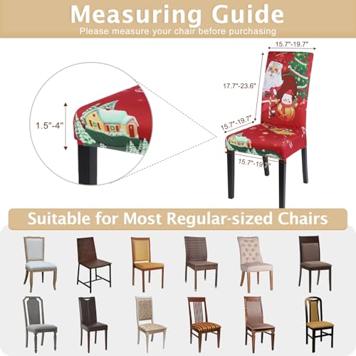 Christmas Dining Chair Covers Set of 4 - Santa Claus Holiday Protectors, Stretch Washable Spandex