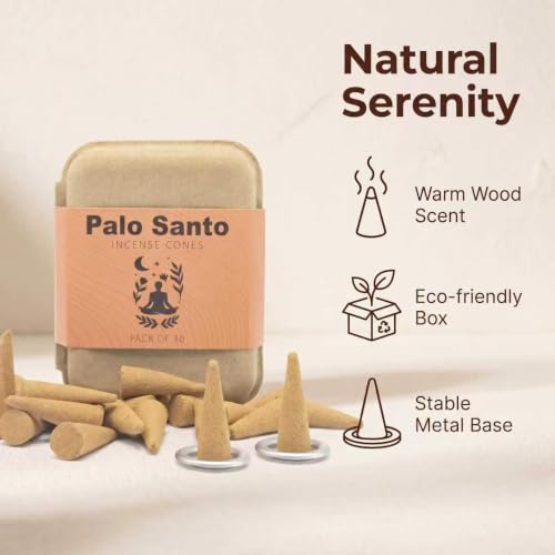 30 Palo Santo Incense Cones with Metal Dishes - Natural Aromatherapy Set