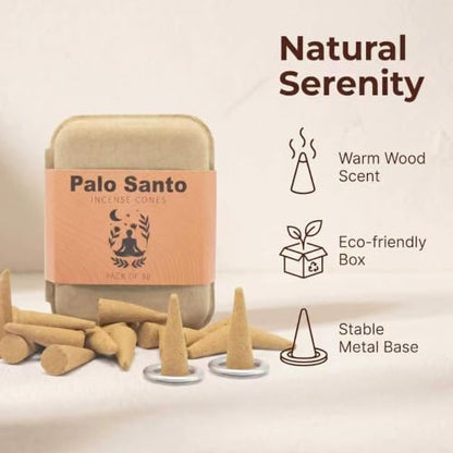 30 Palo Santo Incense Cones with Metal Dishes - Natural Aromatherapy Set