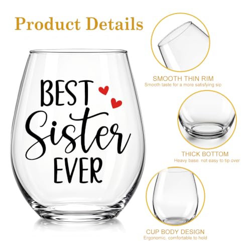 Stemless Wine Glass - Best Sister Ever, 15 Oz, Transparent07