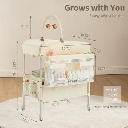 Foldable Baby Changing Table with Storage, Waterproof Top & Portable Design