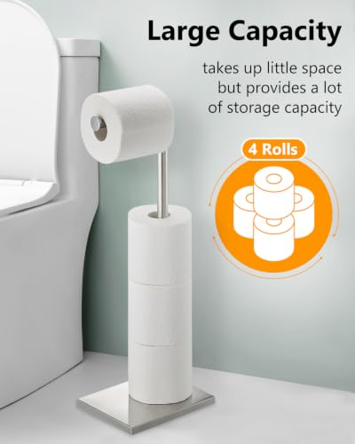 Chrome Toilet Paper Holder Stand with 4 Roll Storage - Free Standing Bathroom Organizer
