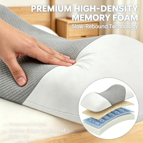 Eryuk Pink Memory Foam Lumbar Support Pillow for Bed - Ergonomic Contour