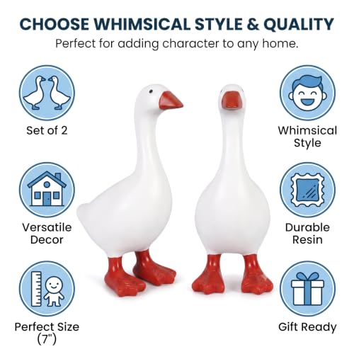 Mini Desk Goose Statue Set - Red 7 Inch Office Decor - 2 Pack